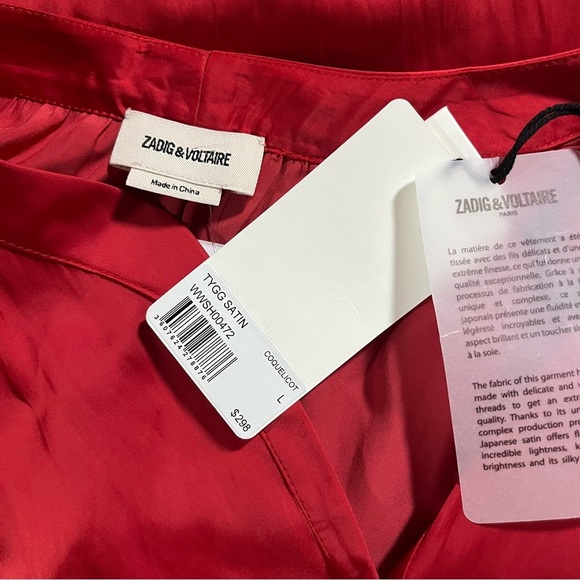 NWT Zadig & Voltaire Tygg Satin Red Button Blouse with 3/4 sleeves - Picture 11 of 13